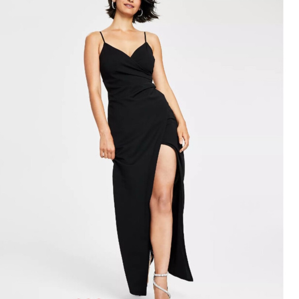 Emerald Sundae Black High Leg Slit Dress